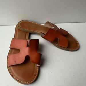 Rouge Helium Women's Cognac Brown H-Band Slide Sandals Flat Open Toe Size 8